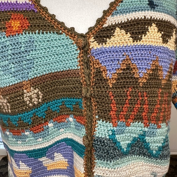 Peruvian Connection Sweater Art to Wear Pima Cotton Cardigan Size Medium - Picture 3 of 9